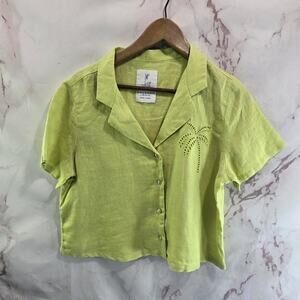 Calypso St Barth Shirt Womens Medium Linen Green Neon Button Short Boxy Camp